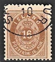 FRIMÆRKER ISLAND | 1875-76 - AFA 9B - 16 aur brun tk. 12 3/4 - Stemplet
